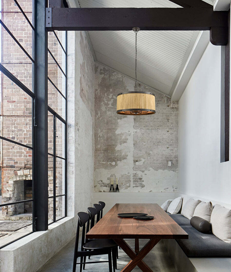 BARRIQUE: Retro Interior Large Drum Wood Pendant Lights Natural Timber