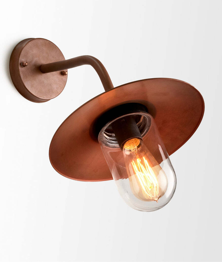 DEKSEL: Matte Aged Copper Exterior Wall Light With Clear Glass IP54