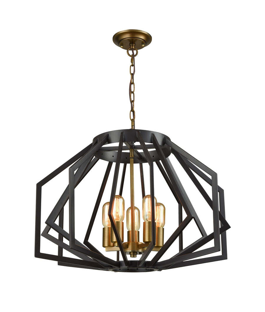 GAMBA: Industrial Rustic Wide Angular Cage Pendant Lights 600mm Black