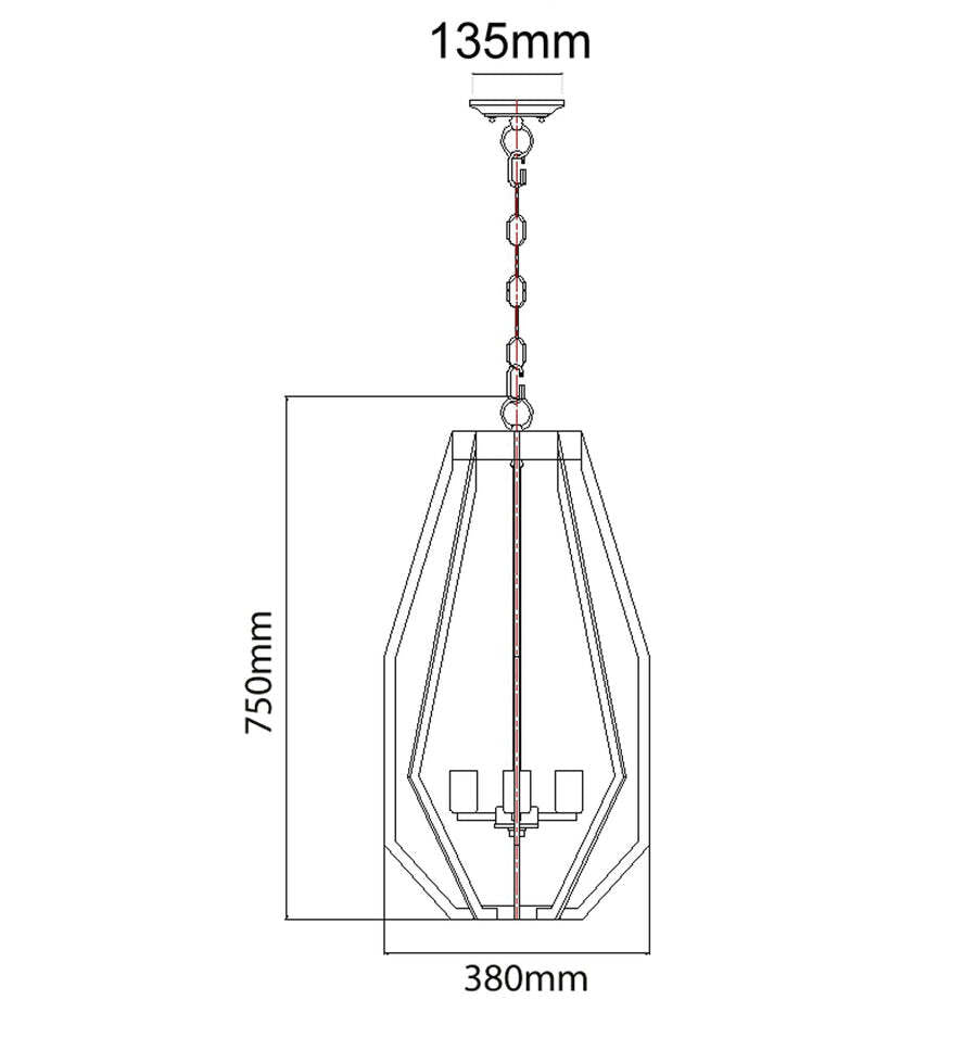 GAMBA: Industrial Rustic Narrow Angular Cage Pendant Lights 380mm Black
