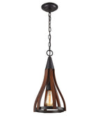 KHALEESI: Medieval Style Rustic Oak Dark Red Wood Bell Shape Pendant Light Small