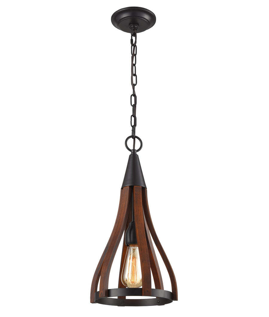 KHALEESI: Medieval Style Rustic Oak Dark Red Wood Bell Shape Pendant Light Small