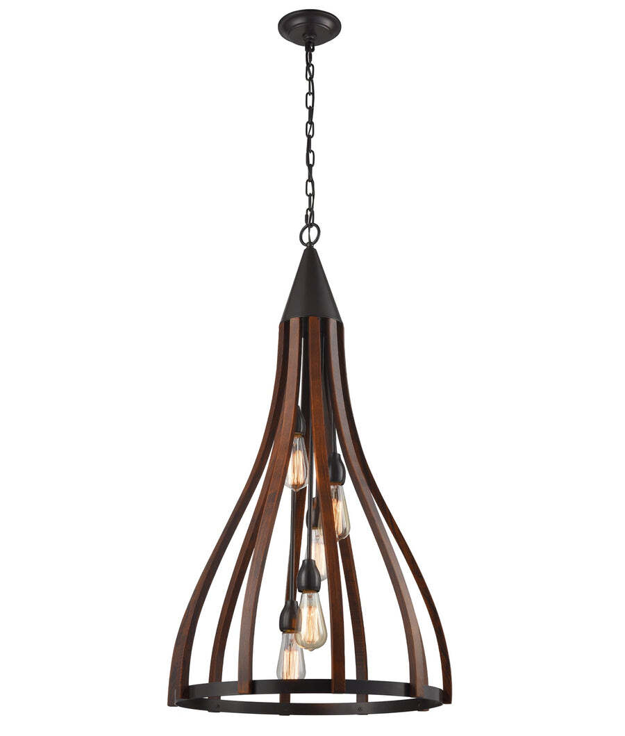 KHALEESI: Medieval Style Rustic Oak Dark Red Wood Bell Pendants Light Large