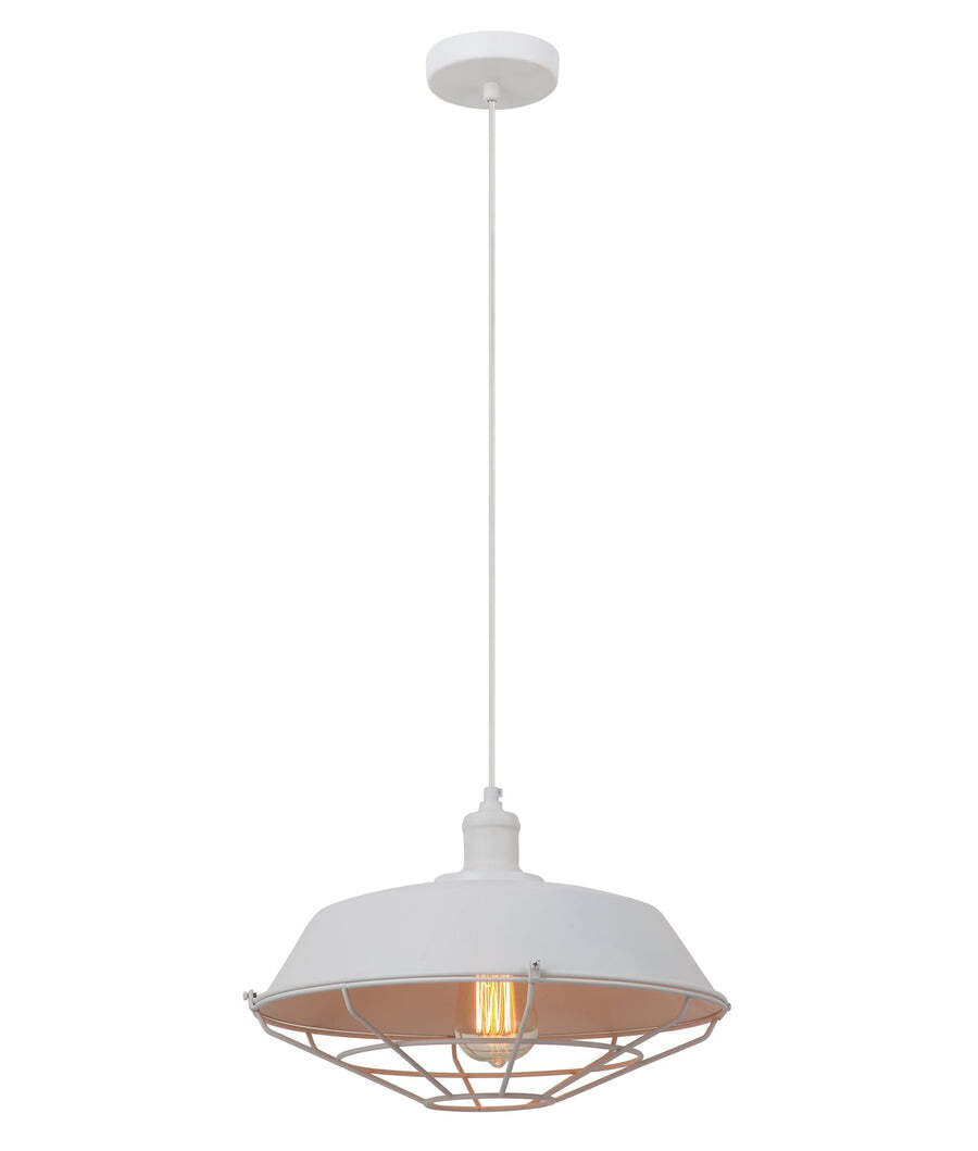 MATRIX: Industrial Iron Dome & Cage Pendant Lights Matte White