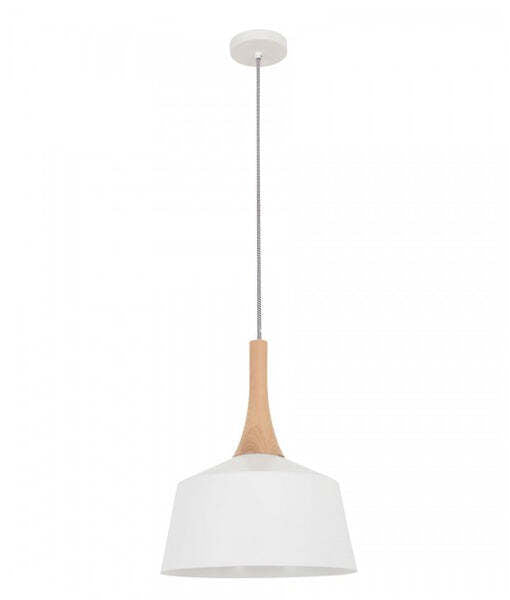 NORDIC: Modern Scandinavian Dome Steel & Wood Pendant Lights White 270mm