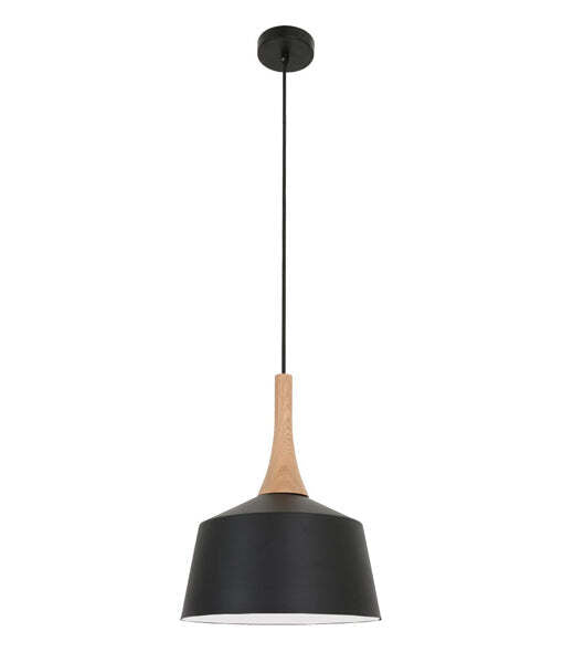 NORDIC: Modern Scandinavian Dome Steel & Wood Pendant Lights Black 270mm