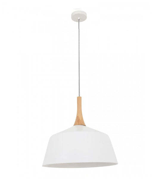 NORDIC: Modern Scandinavian Dome Steel & Wood Pendant Lights White 400mm