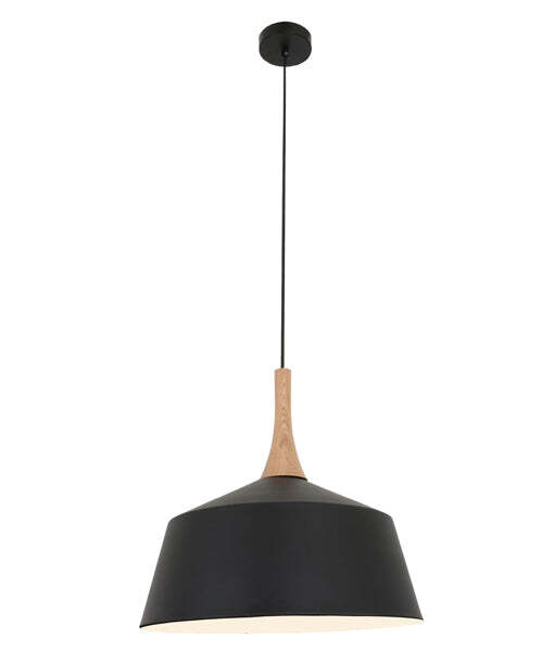 NORDIC: Modern Scandinavian Dome Steel & Wood Pendant Lights Black 400mm