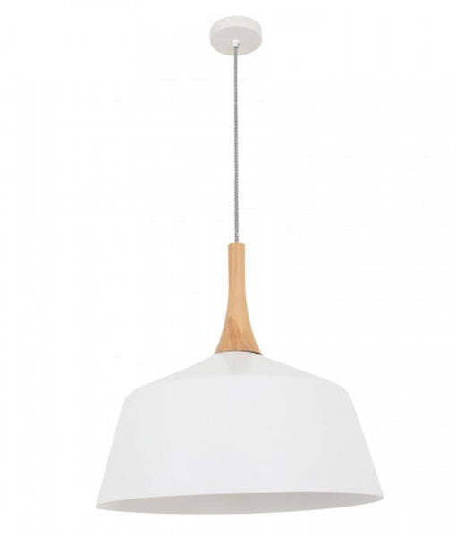 NORDIC: Modern Scandinavian Dome Steel & Wood Pendant Lights White 560mm