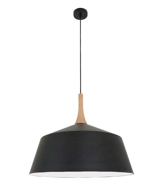 NORDIC: Modern Scandinavian Dome Steel & Wood Pendant Lights Black 560mm