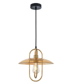 PAPILLON: Interior Oblong Iron with Glass Coolie Pendant Lights Antique Brass