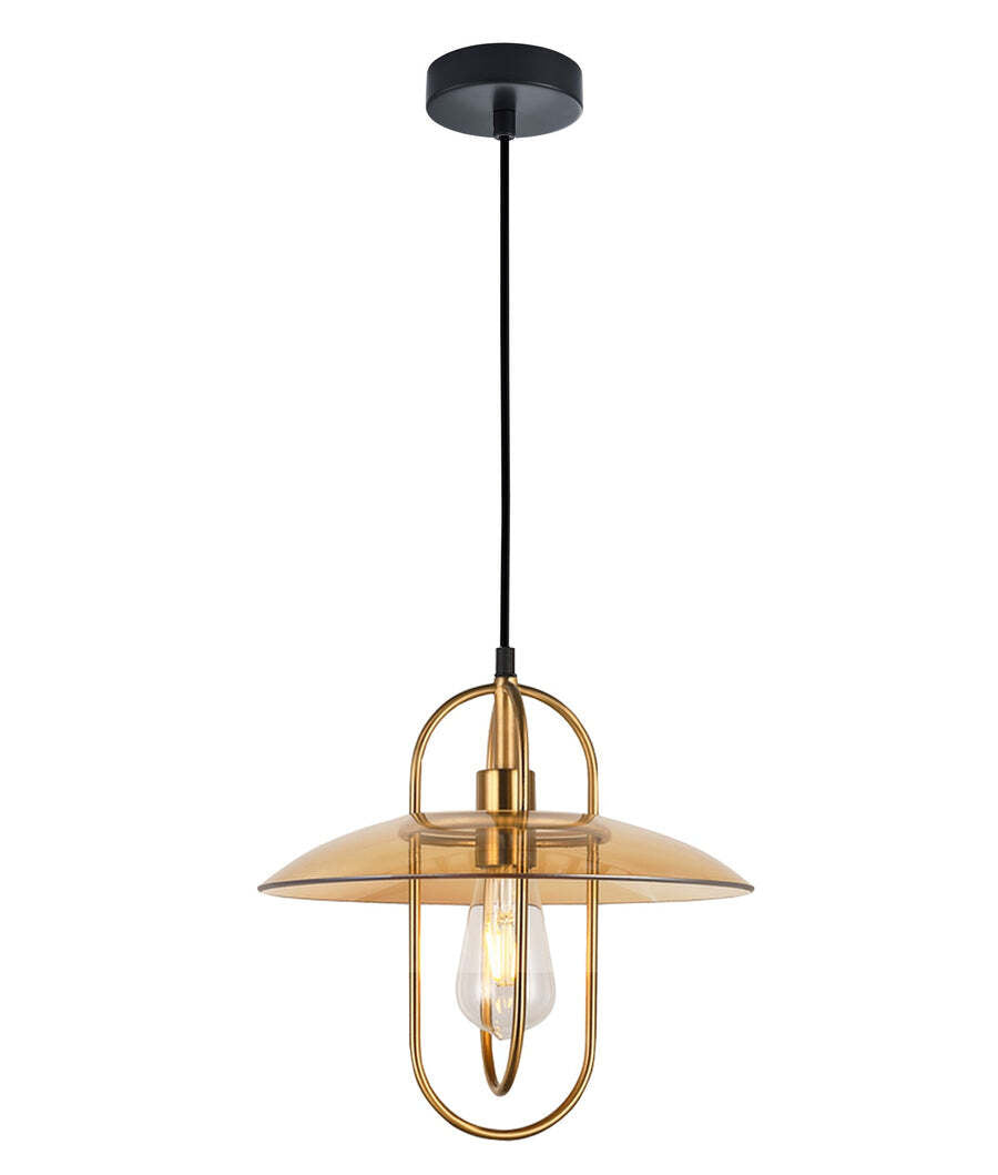 PAPILLON: Interior Oblong Iron with Glass Coolie Pendant Lights Antique Brass