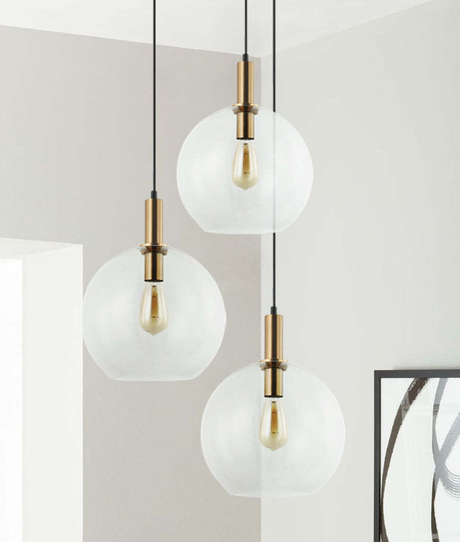 PATERA: Interior Glass with Extended Bronze Highlight Pendant Lights Clear