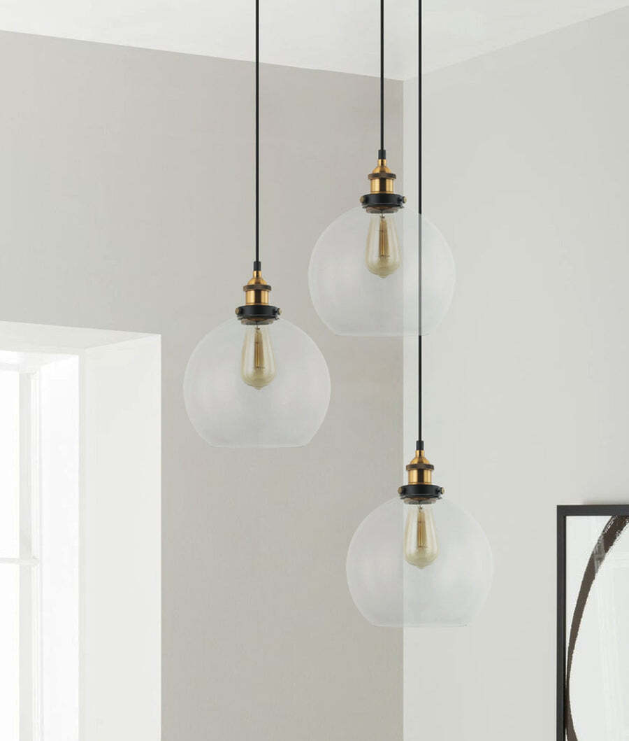 PESINI: Wine Glass Pendant Lights with Antique Brass Clear Glass