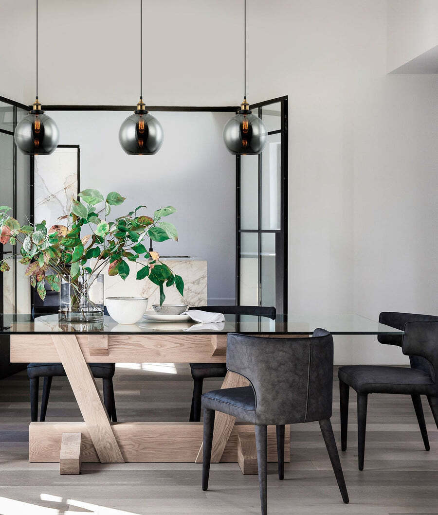 PESINI: Wine Glass Pendant Lights with Antique Brass Black Smoke