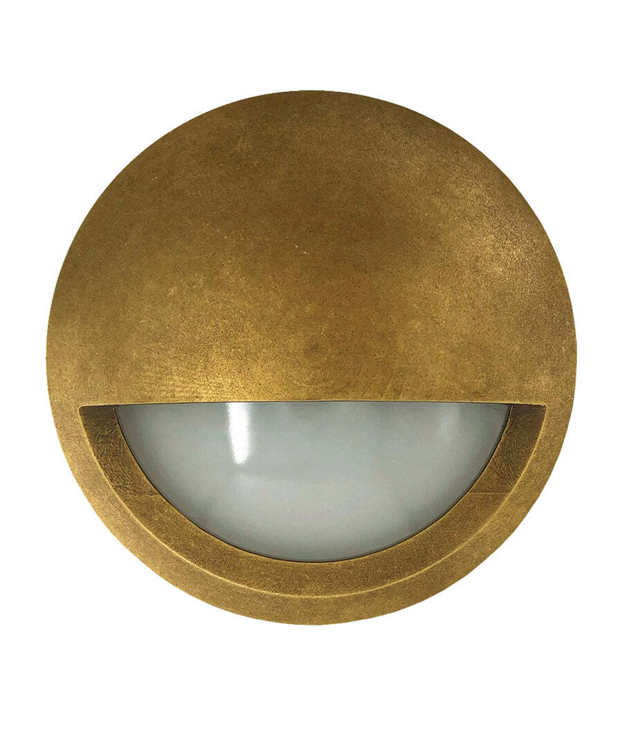 STE: Exterior LED 240V Antique Brass Eyelid Step/Wall Lights IP65