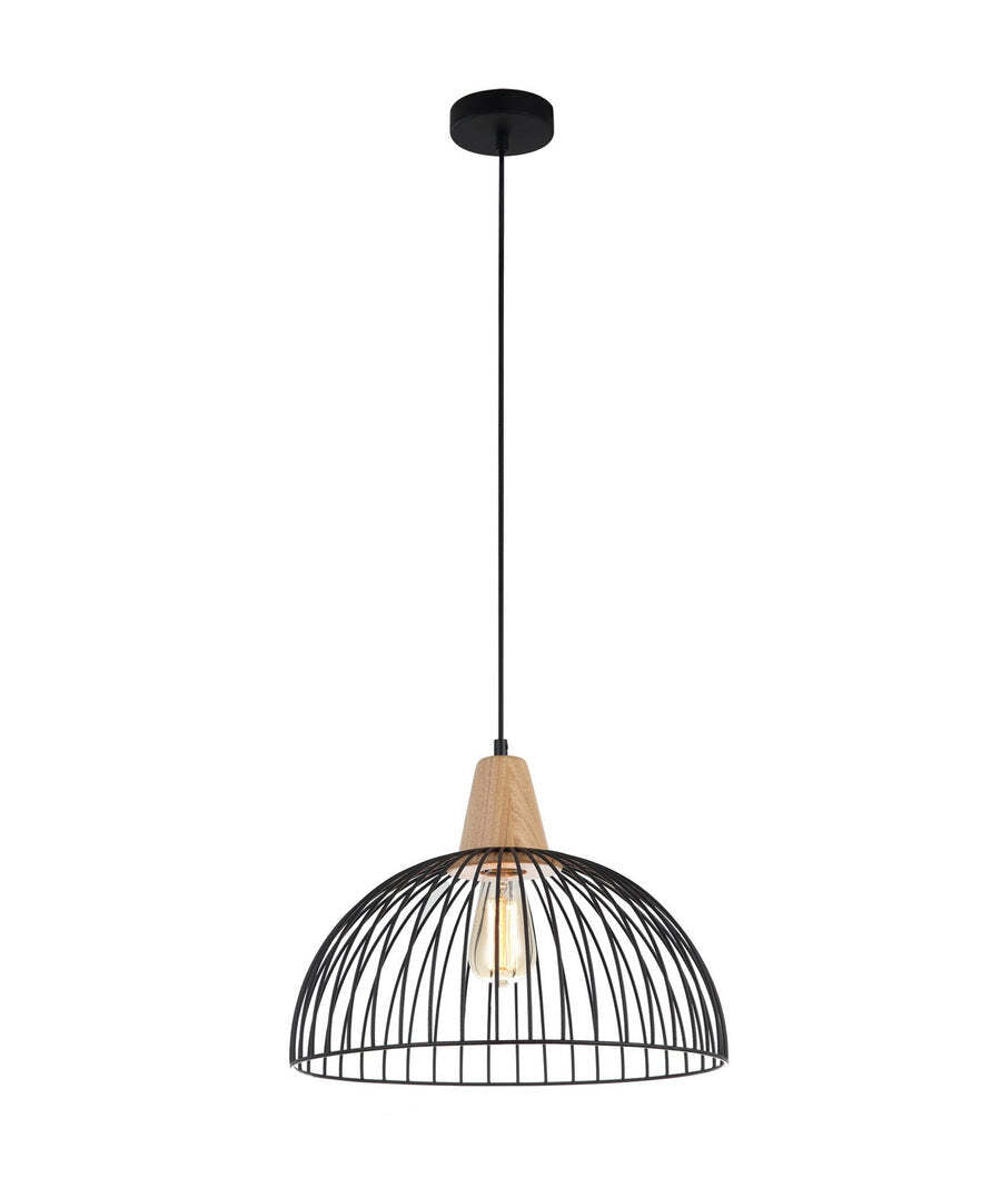 STRAND: Iron and Wood Dome Cage Pendant Lights Black