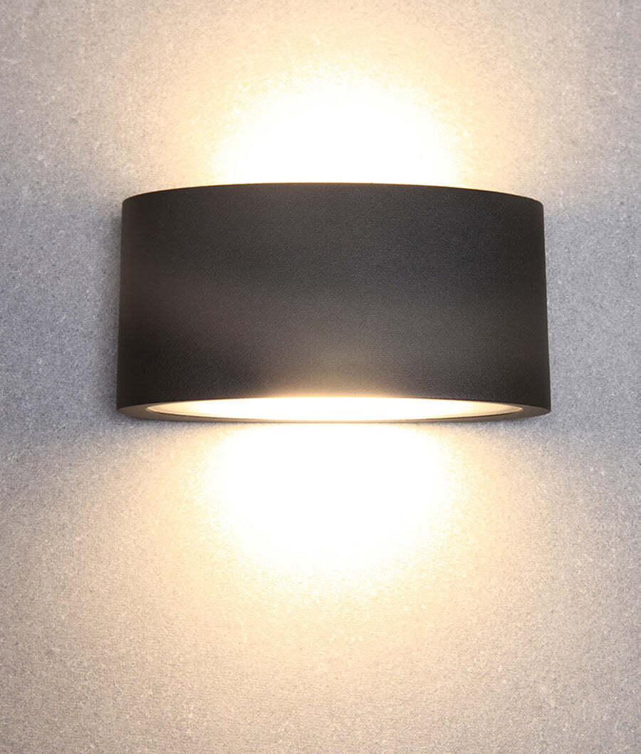 TAMA: LED Exterior Surface Mounted Curved Up/Down Wall Lights IP54 Black