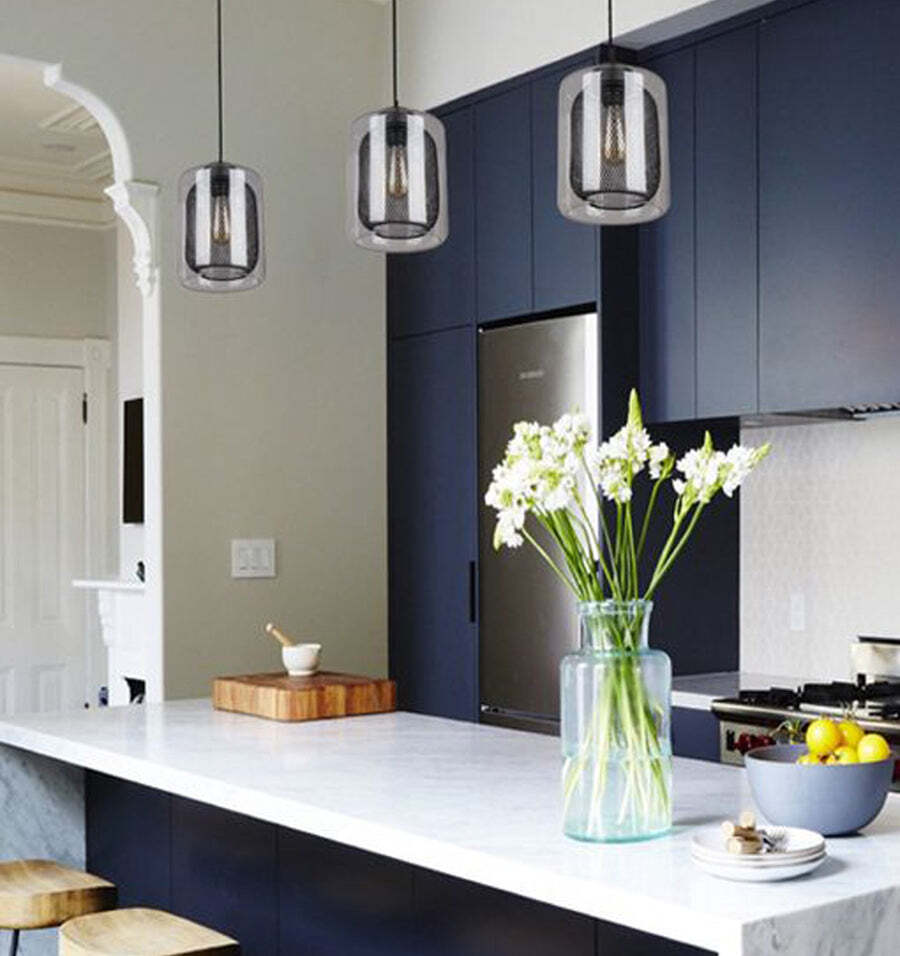 TONO: Mesh Internal & Clear Glass Oblong Pendant Lights Black