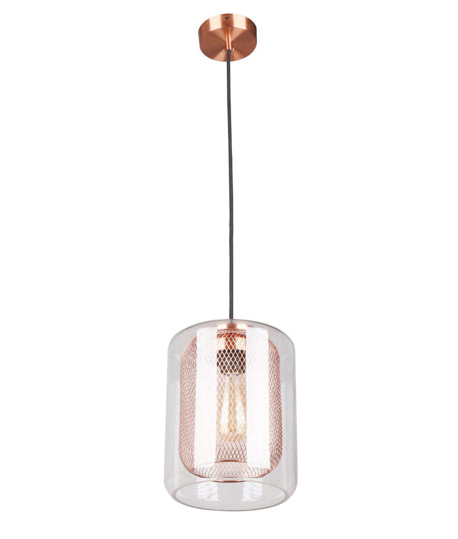 TONO: Mesh Internal & Clear Glass Oblong Pendant Lights Copper