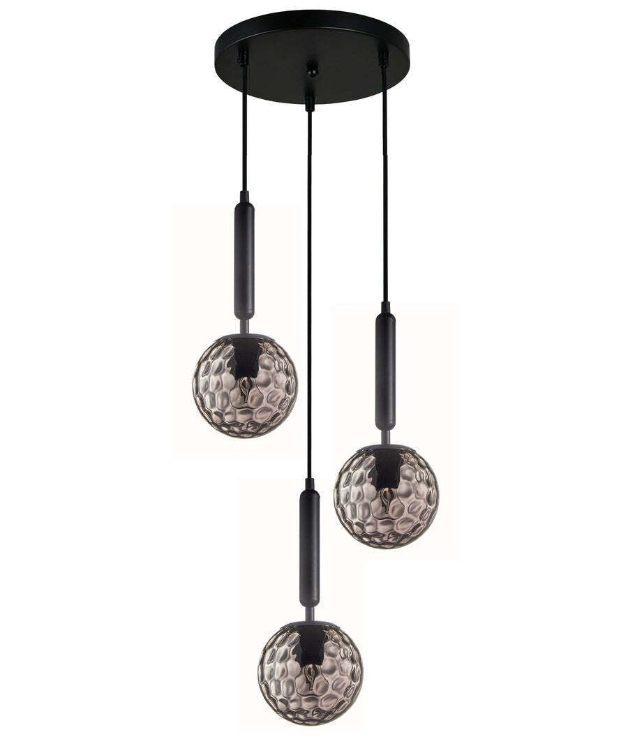 TRATTINO: Smokey Black Spherical Glass Multiple Round Base Pendant Light