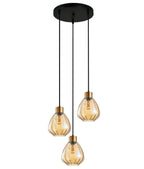 TULIP: Bronze Amber Wine Glass Ribbed Multiple Round Base Pendant Lights