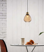 TULIP: Interior Bronze Amber Wine Glass Ribbed Pendant Lights
