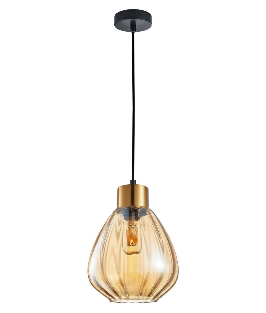 TULIP: Interior Bronze Amber Wine Glass Ribbed Pendant Lights