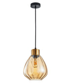 TULIP: Interior Bronze Amber Wine Glass Ribbed Pendant Lights