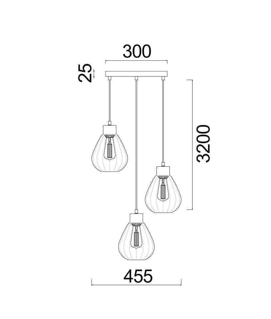 TULIP: Smokey Black Wine Glass Ribbed Multiple Round Base Pendant Lights