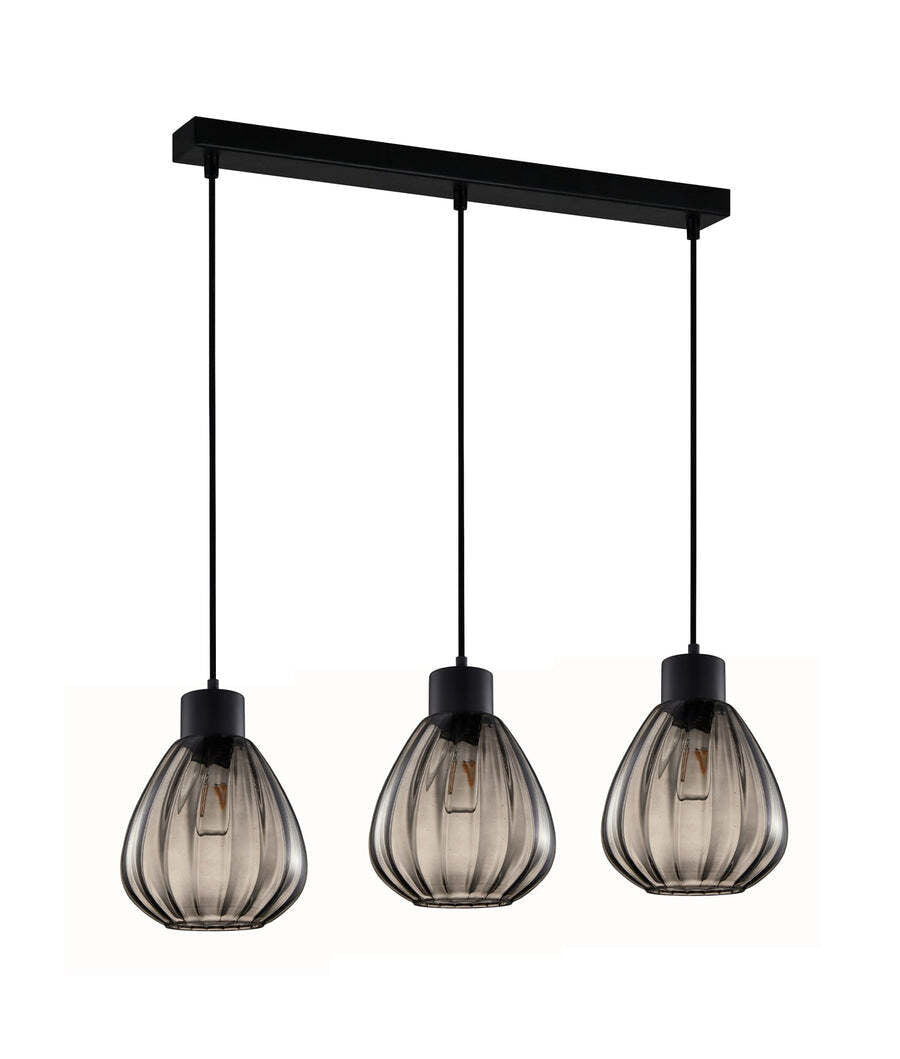 TULIP: Smokey Black Wine Glass Ribbed Multiple Bar Base Pendant Lights