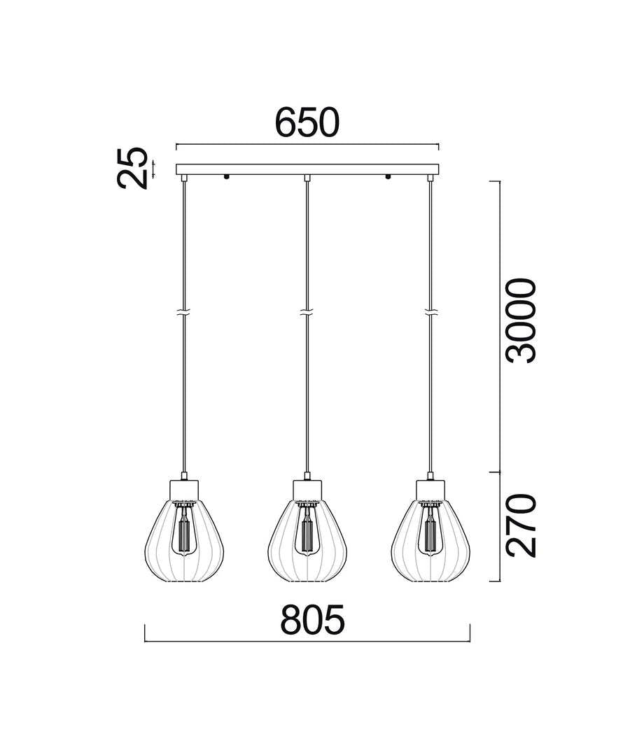 TULIP: Smokey Black Wine Glass Ribbed Multiple Bar Base Pendant Lights