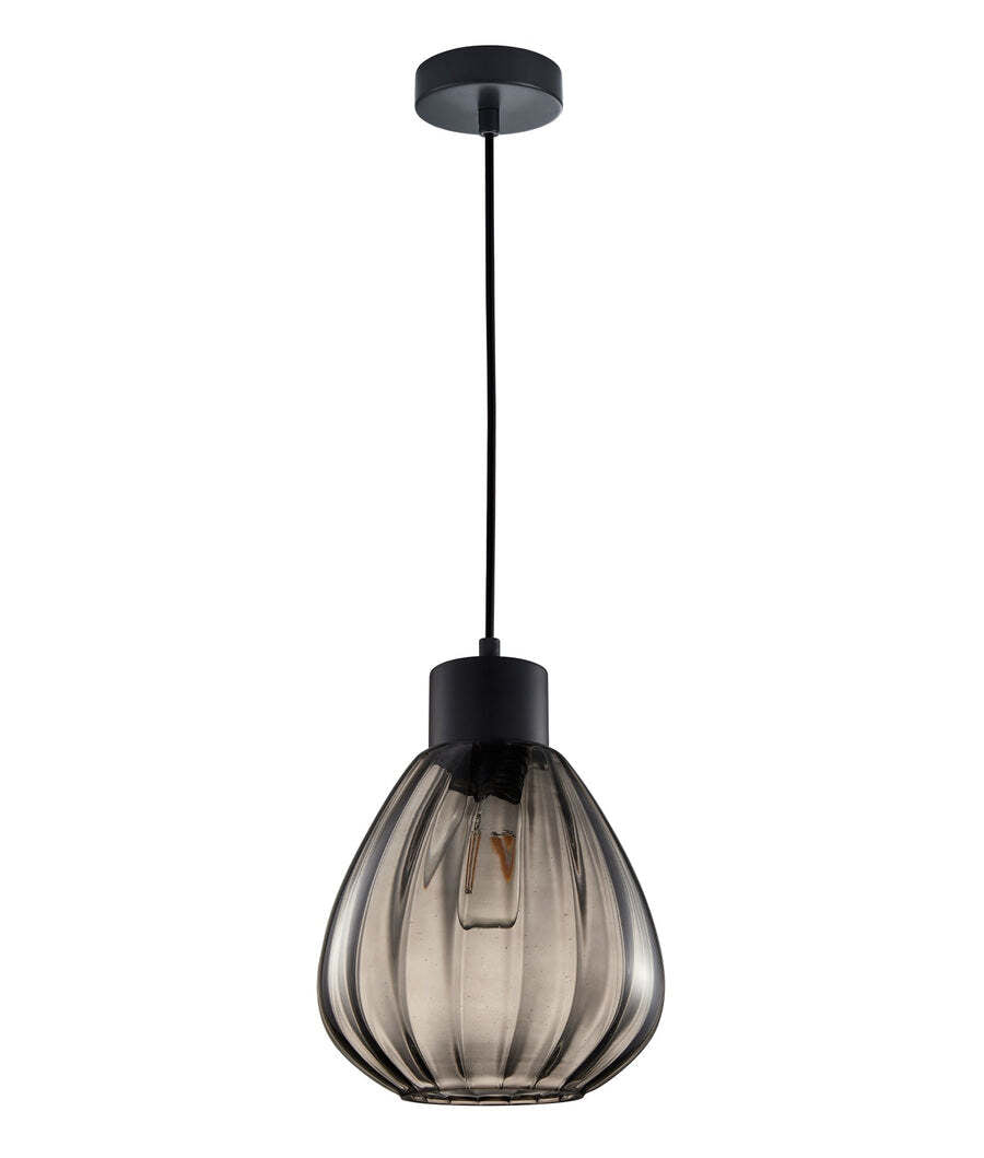 TULIP: Interior Smokey Black Wine Glass Ribbed Pendant Lights