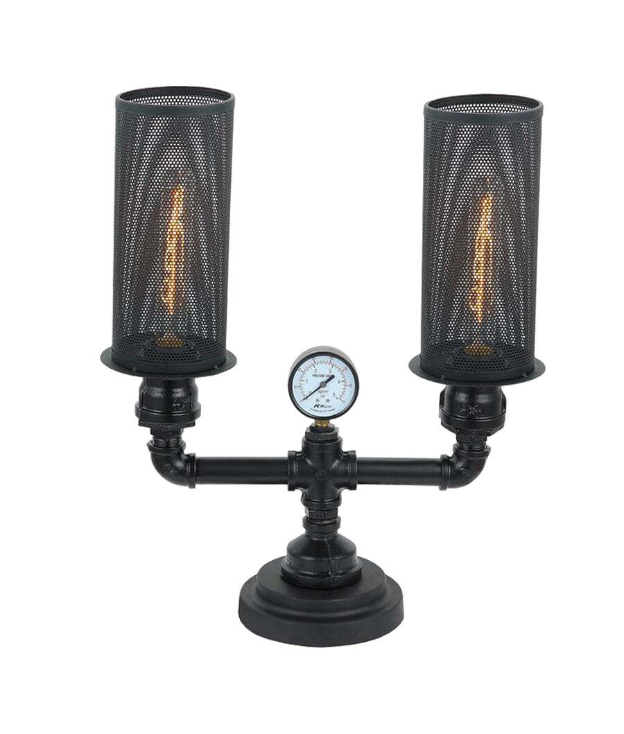 VENETO: Industrial Aged Iron Decorative Table Lamp Twin Head