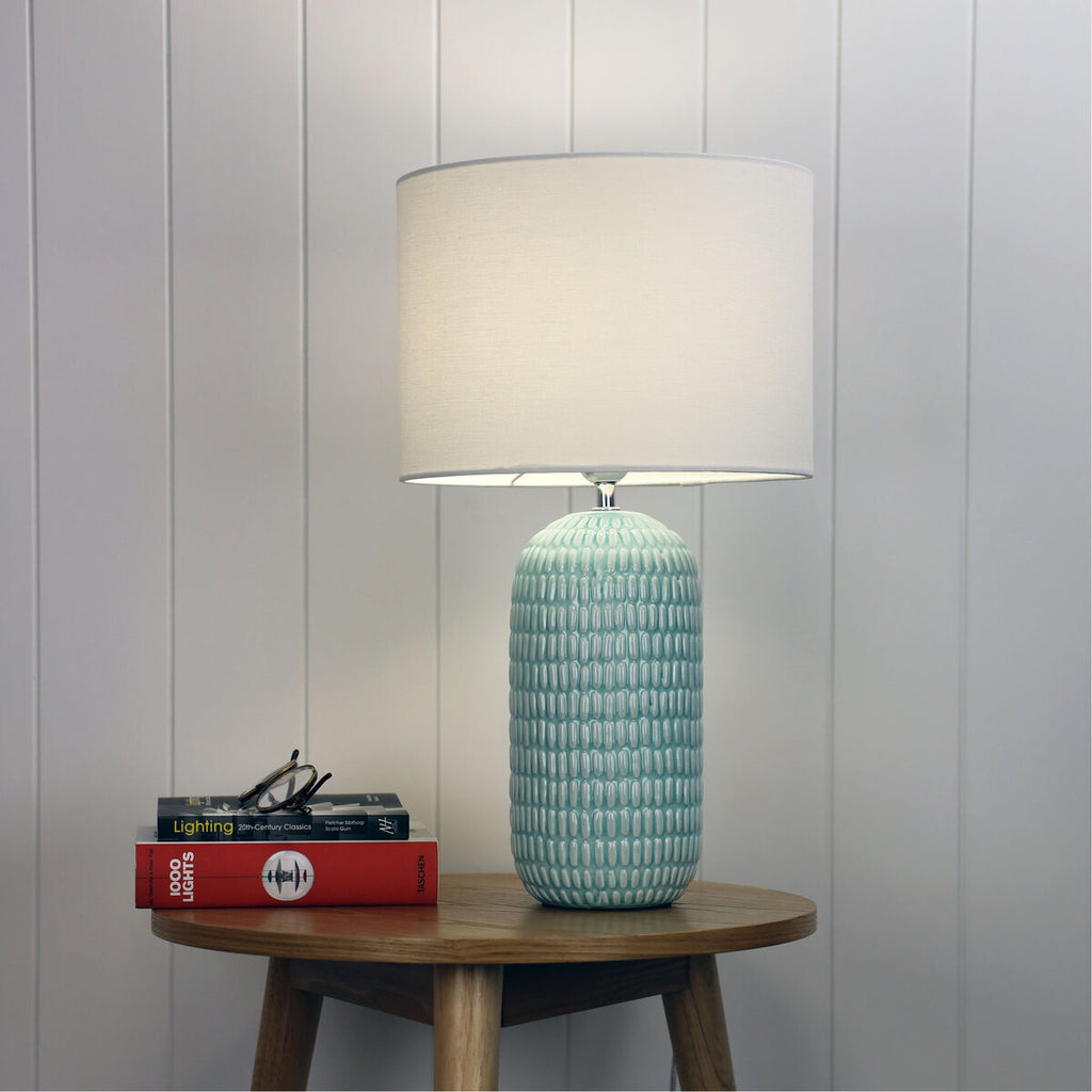 Oriel Lighting HURLEY Ceramic Table Lamp with Shade in Pale Blue