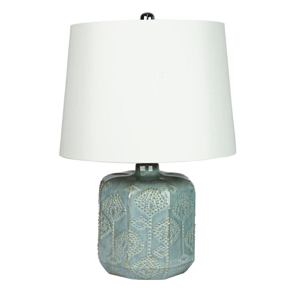 Oriel Lighting BIKKI Embossed Ceramic Lamp with Harp Shade in Blue