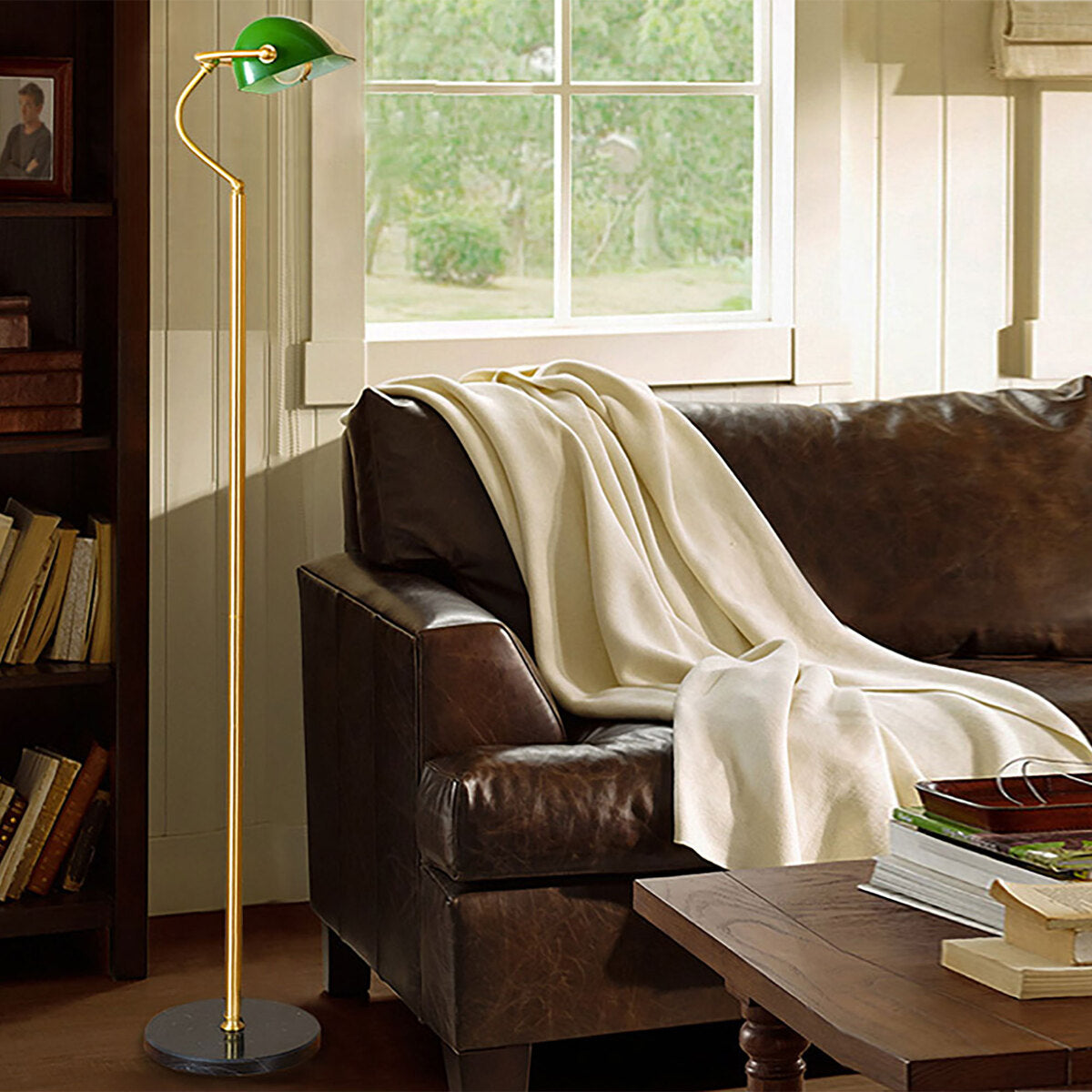 Oriel Lighting BANKERS Retro Floor Lamp Antique Brass Finish