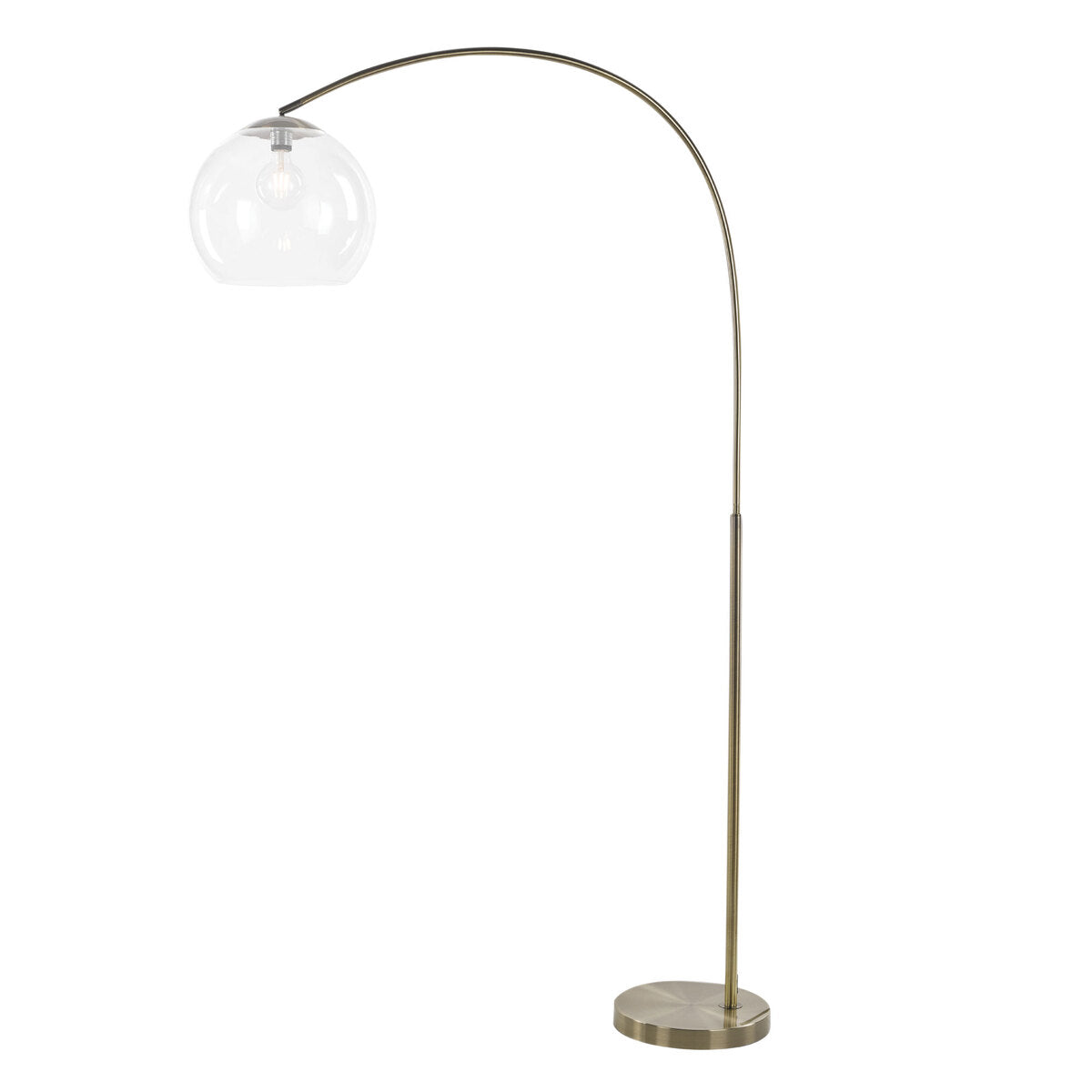 Oriel Lighting OVER Large Arc Floor Lamp with Acrylic Shade Antique Brass
