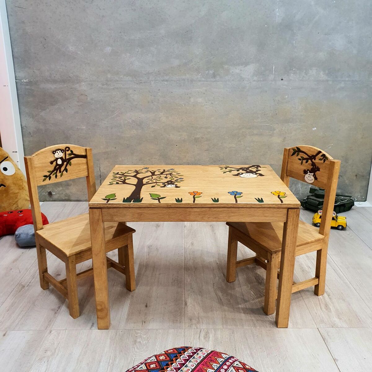 "Monkey Land" Kids Wooden Table and Chairs Set