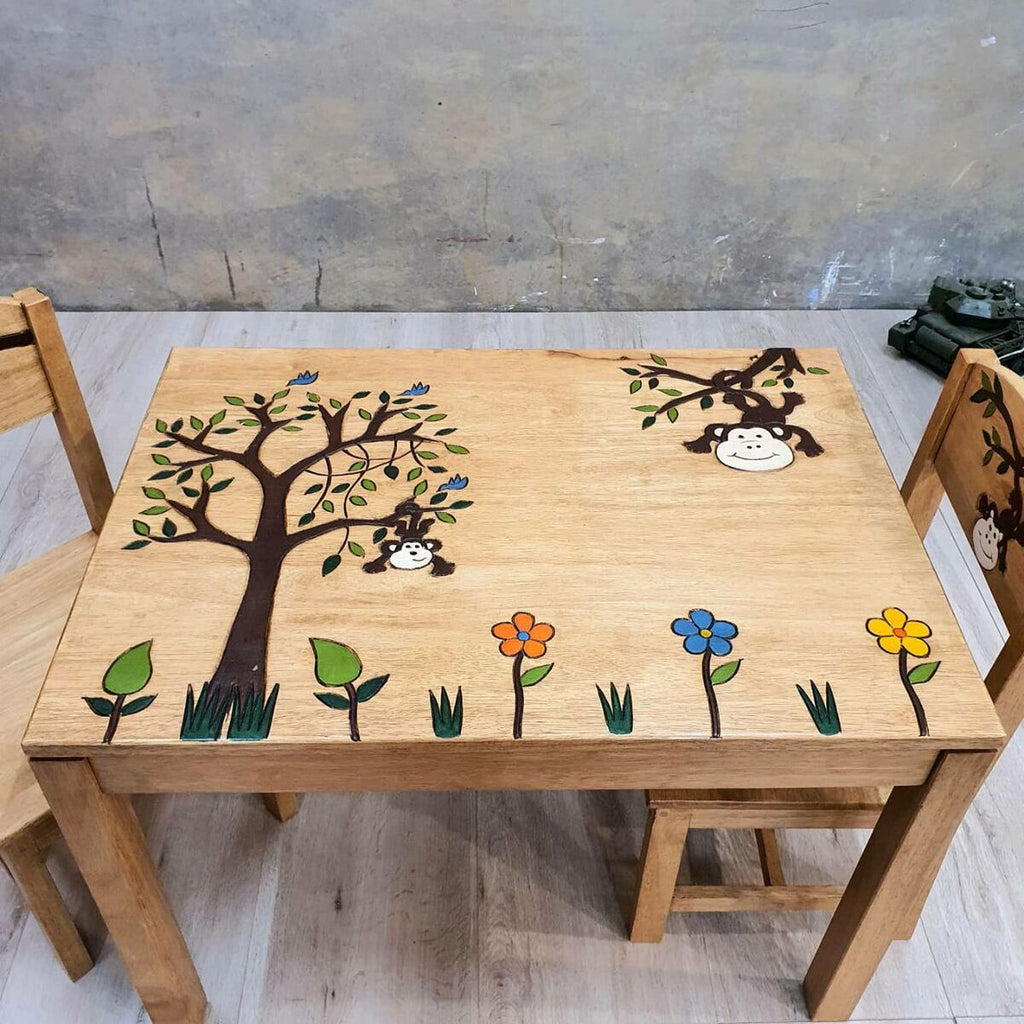 "Monkey Land" Kids Wooden Table and Chairs Set