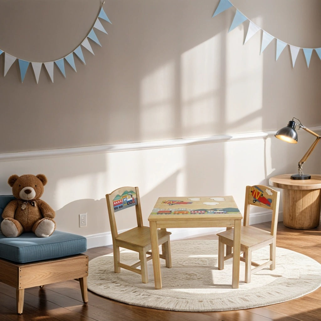 Airplane Design Kids Wooden Table Chairs Set