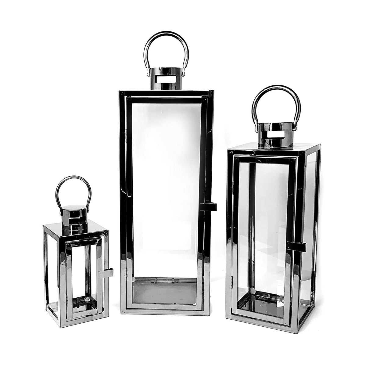 Floor Lantern Set of 3 Candle Holder Stainless Steel SQ