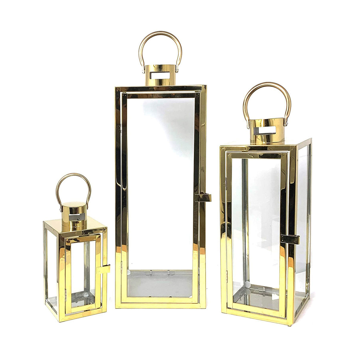Floor Lantern Set of 3 Candle Holder Stainless Steel SQ