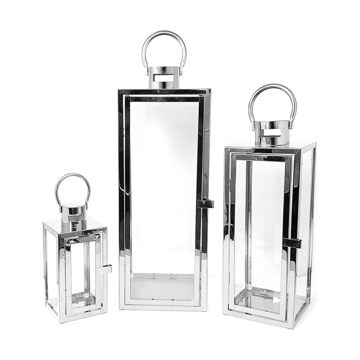 Floor Lantern Set of 3 Candle Holder Stainless Steel SQ