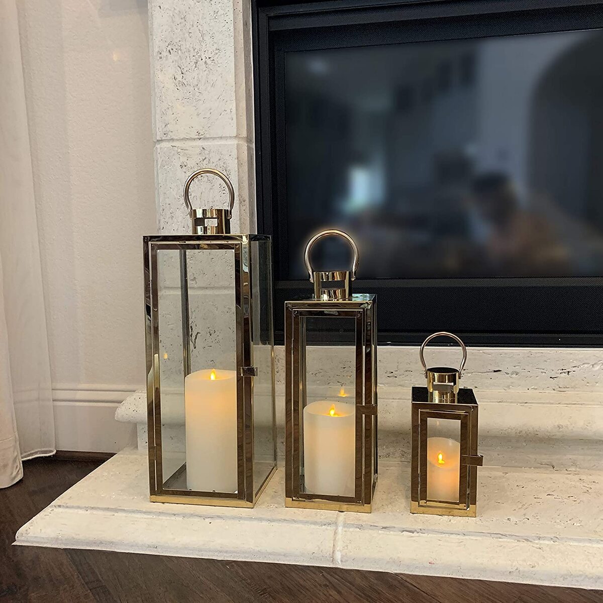Floor Lantern Set of 3 Candle Holder Stainless Steel SQ