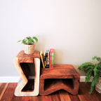B Shape Raintree Wood Side/Corner Table/Planet Stand/Bar Stool (Clear Finish)