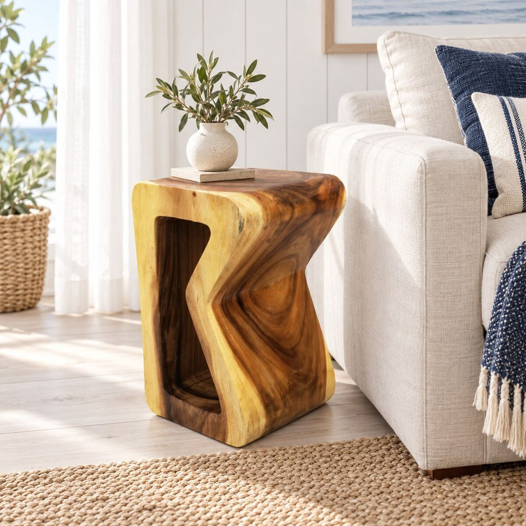 B Shape Raintree Wood Side/Corner Table/Planet Stand/Bar Stool (Clear Finish)