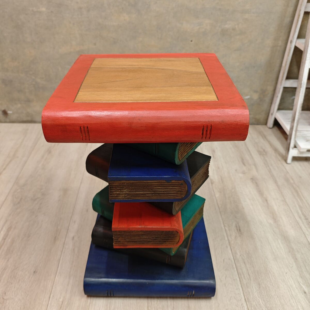 "Book Stack" Side Table/Corner Table/Stool Antique Finish Raintree Wood