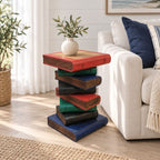"Book Stack" Side Table/Corner Table/Stool Antique Finish Raintree Wood