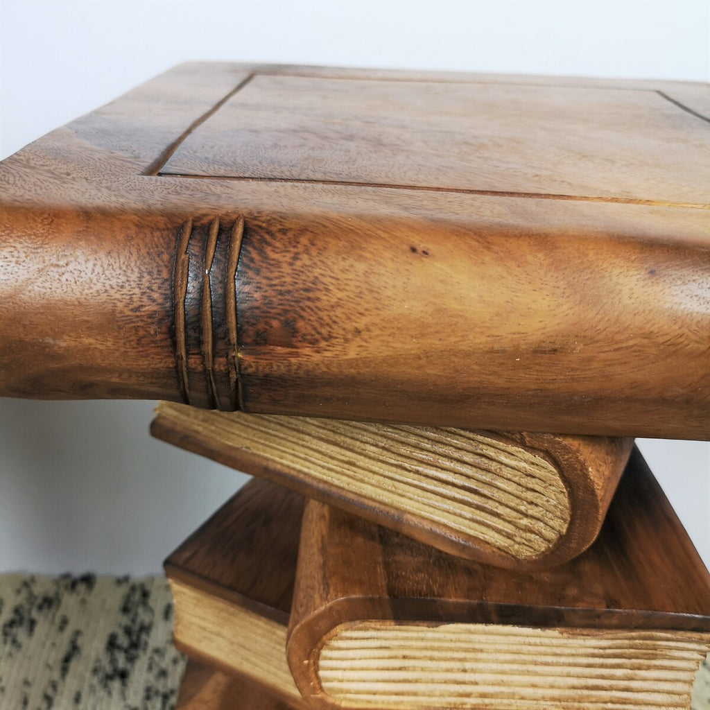 "Book Stack" Bedside Table/Corner End Table/ Raintree Wood Natural Finish